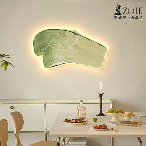 奶油风钟表挂钟客厅肌理感2023新款创意时钟壁灯餐厅装饰画钟挂墙