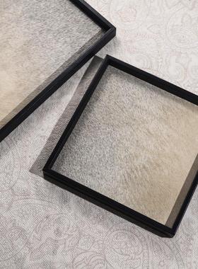 中古风黑色皮革包边真皮马毛香薰托托盘家居客厅茶几桌面摆件