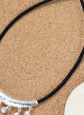 925纯银莲花弯管路路通手工锁骨链黑绳项链 女项圈复古民族风银饰