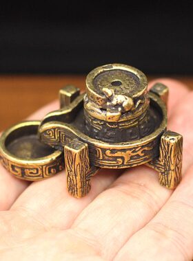 中式复古迷你纯铜工艺品仿农村石磨小铜器时来运转老鼠推磨铜摆件