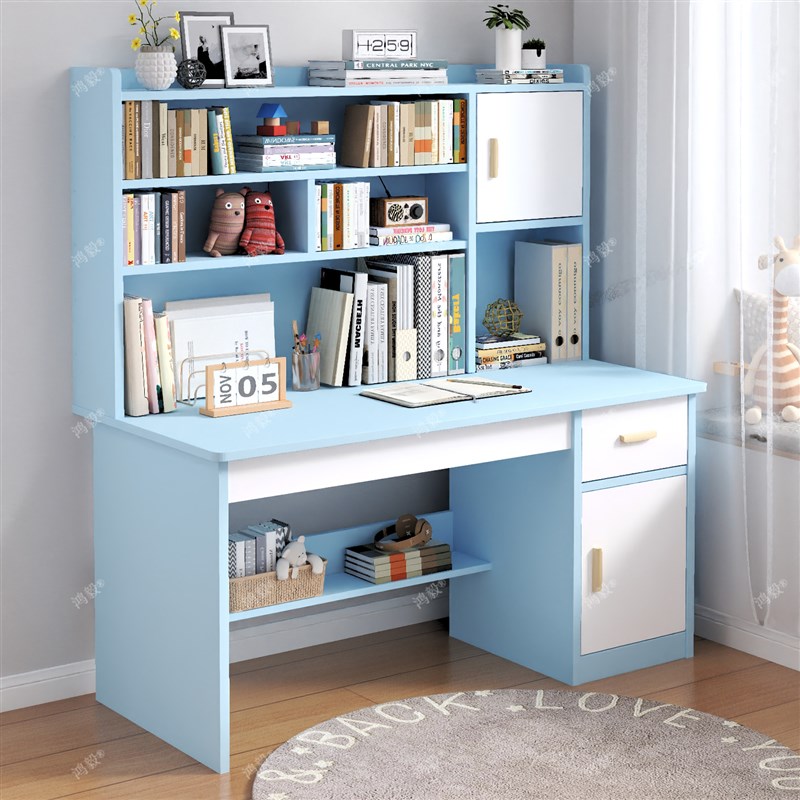 学生新款书桌电脑桌卧室中小学生写字桌带书架书柜一体学习桌