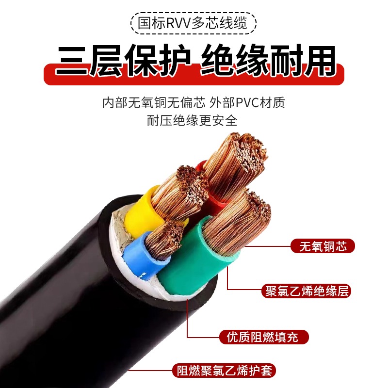 国标纯铜芯RVV2 3 4 5芯10 16 25 35 50平方护套线电力电缆软电线