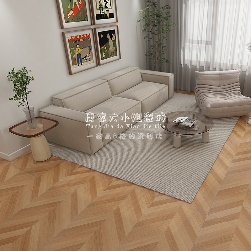 奶油风木纹砖600x1200客厅卧室地砖仿木地板瓷砖原木风防滑地板砖