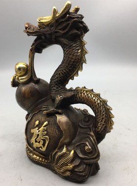 古玩铜器收藏葫芦飞龙摆件 家居装饰礼品 工艺精湛  包浆醇厚