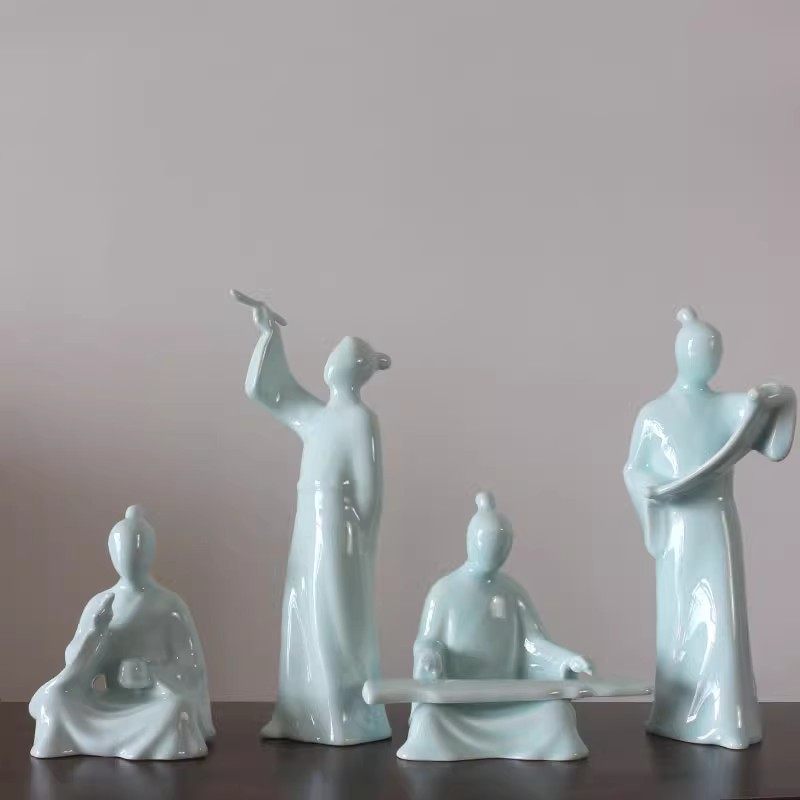 琴棋书画中式古典中国风人物陶瓷摆饰书房博古架家居装饰品工艺礼