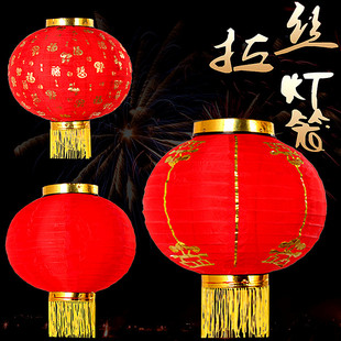 儿童演出舞蹈灯笼折叠小红灯笼绸布连串红灯笼大中小号八角巾扇子