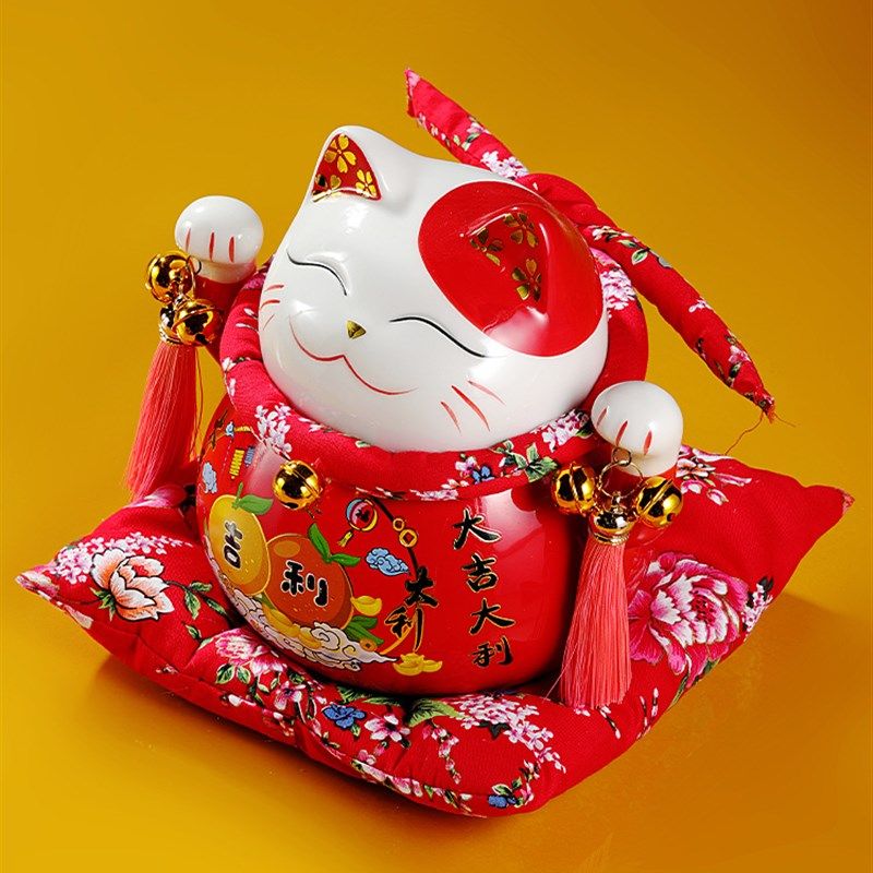 招财猫红色大吉大利家居办公室存钱罐礼品摆件前台装饰可爱储蓄罐