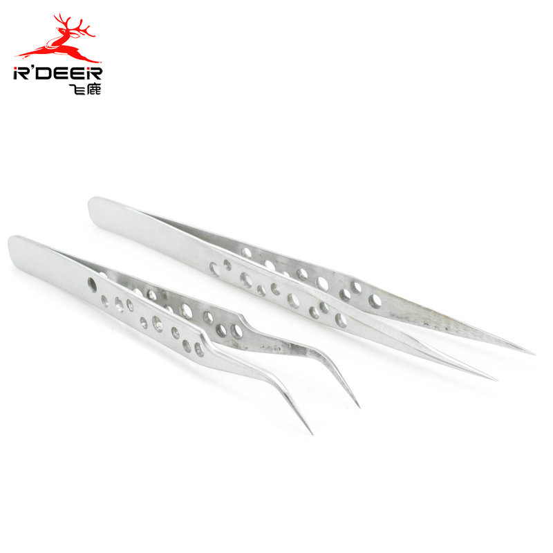 香港飞鹿加硬不锈钢镊子 电子镊 尖咀  弯咀 加厚九孔镊子 AST-11