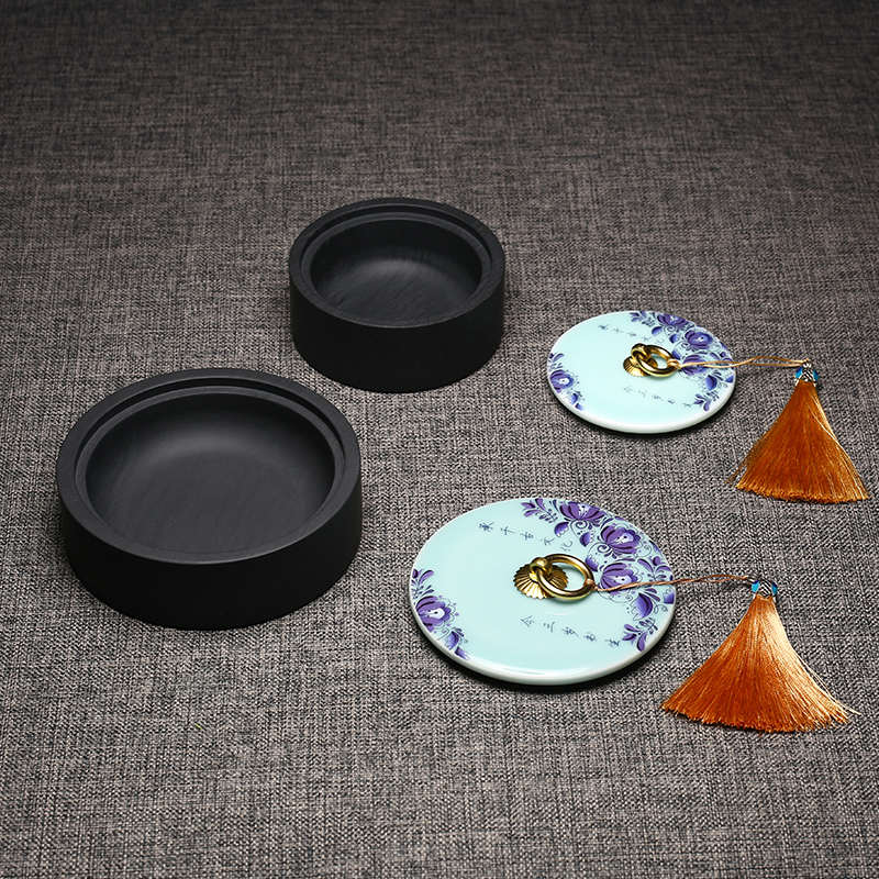 中国歙砚非遗不干墨砚台文房四宝书法带盖墨盒墨台墨盘磨墨素