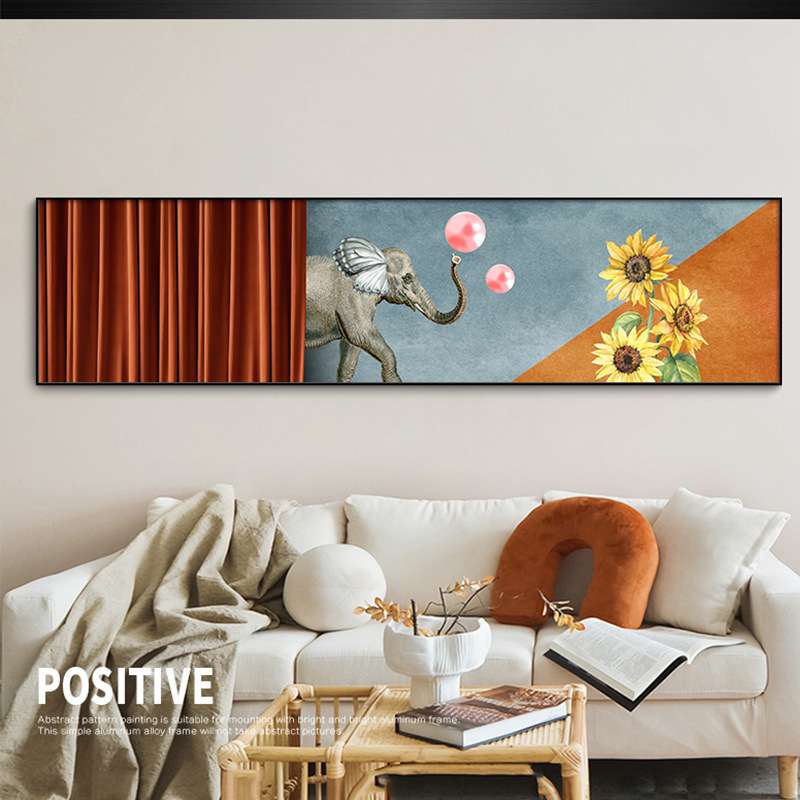 卡通动物装饰画可爱温馨儿童房间挂画酒店卧室床头壁画长颈鹿大象图片