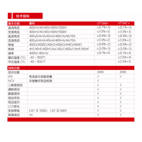 优利德UT136B+/C+万用电表数字高精度防烧数显表自动量程袖珍小型