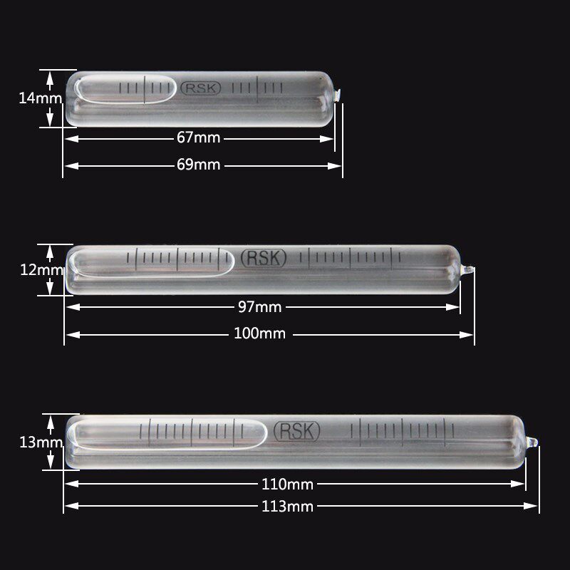 全玻璃长条水平泡高精度0.02mm/m条形4秒气泡水平RSK圆柱水准泡珠