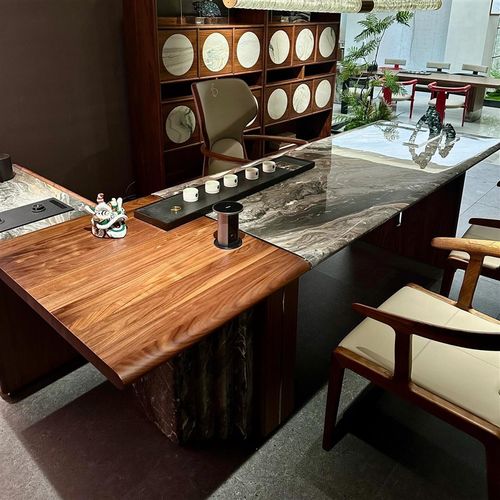 轻奢岩板茶桌椅组合现代简约办公室茶几客厅家用实木茶台泡茶桌子