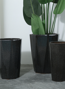 特大号陶瓷花盆黑色优雅高款方形超大30cm以上种大型绿植家用客厅