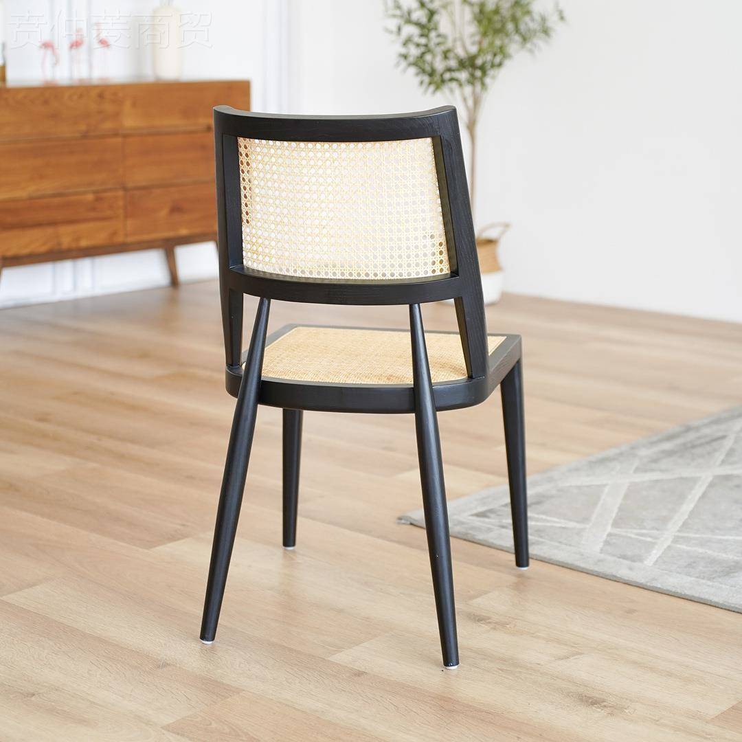 北欧意式C602背日约式实木编藤靠用餐椅酒店餐厅家书房现代简休闲