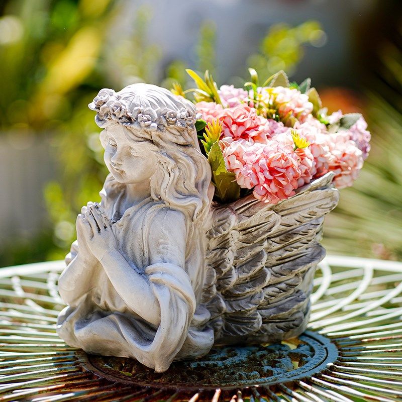 复古天使创意桌面花盆欧式家居工艺品绿植多肉盆栽人物雕像摆件