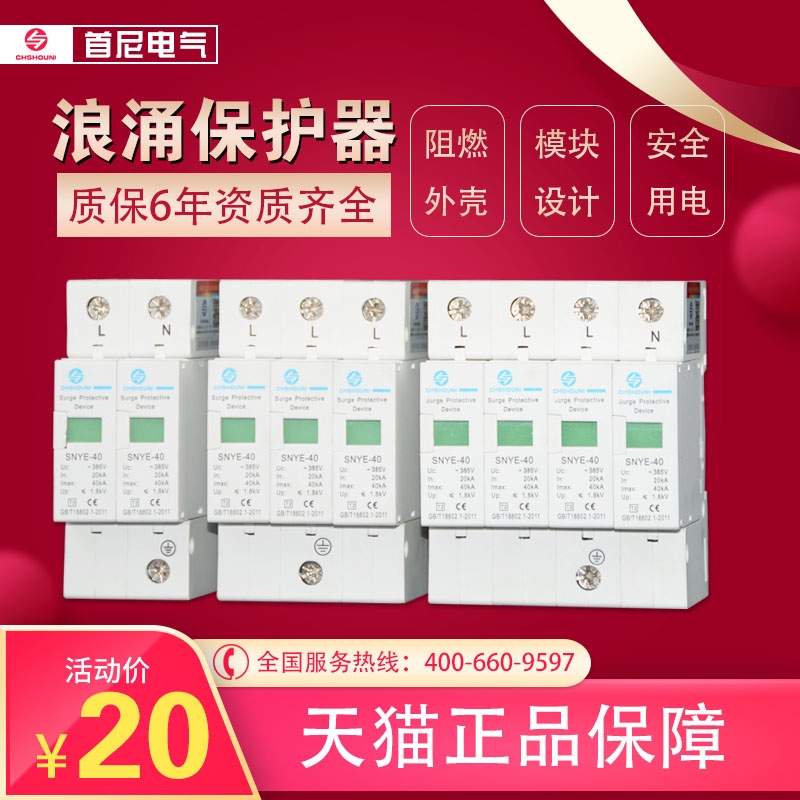 浪涌保护器 2P3P4P防雷器20KA40KA60KA80KA二级电涌防雷器避雷器