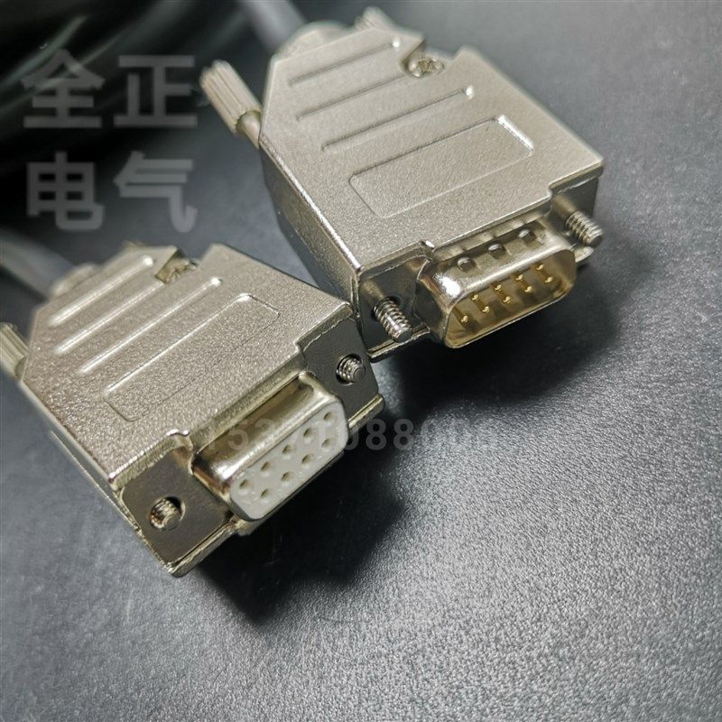 DB9 RS232串口连接器 镀金实心公母头斜角45度出线含外壳带线两端图片