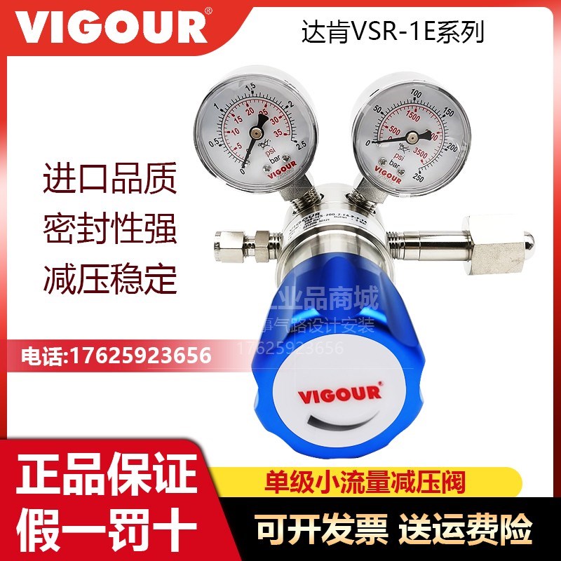 达肯减压阀VSR-1E减压器钢瓶单级式减压结构VIGOUR德国不锈压力表