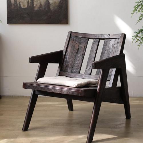实木椅老榆木餐椅靠背椅咖啡馆餐馆书房茶室椅自然简约复古侘寂风