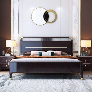 新中式 实木床双人床1.8米现代简约轻奢大婚床1.5米主卧高箱储物床