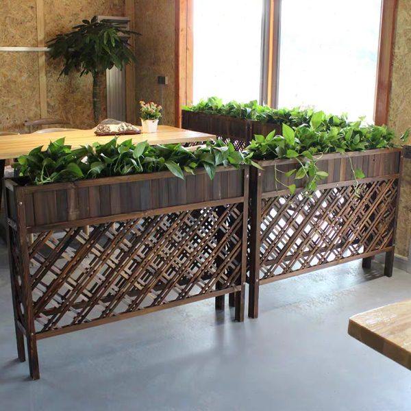 防腐木花槽餐厅隔断饭店装饰碳化色花架白色实木围栏花园户外庭院