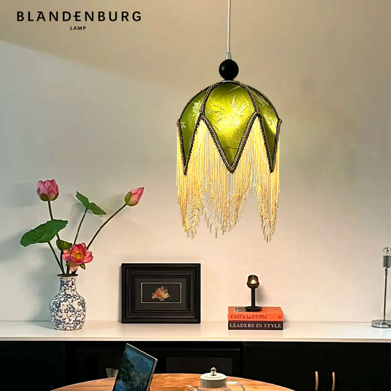 流苏花蕾吊灯复古风氛围感饭厅灯具刺绣布艺O创意造型新款餐厅主