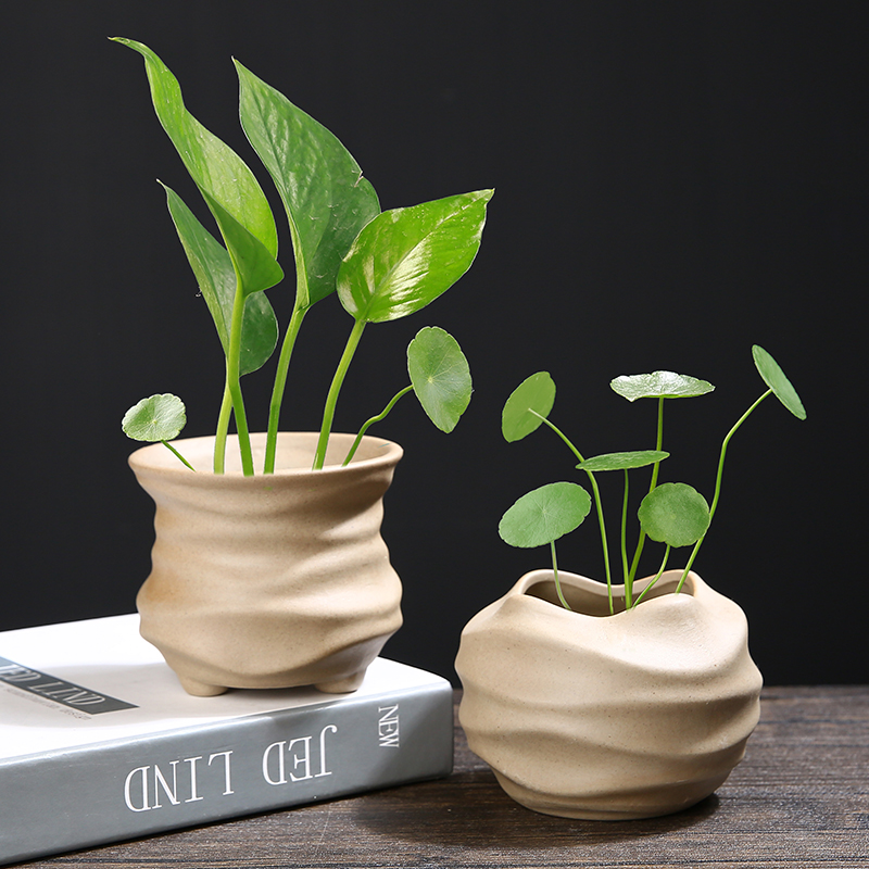 陶瓷小花瓶粗陶j创意个性水培绿萝铜钱草专用摆件客厅插花家居装
