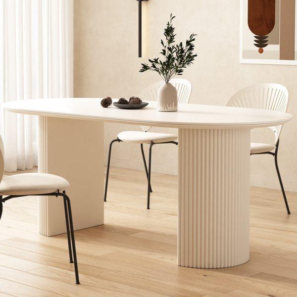 异形岩板餐桌椅组合现代简约家用小户型奶油风白色半圆脚椭圆饭桌,住宅家具,岩板餐桌,淘宝优惠券,粉丝福利购,淘宝优惠卷