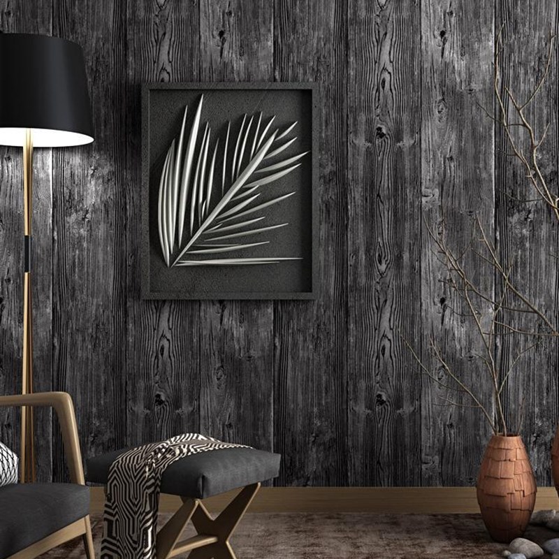 墙纸非自粘无胶不带背胶刷胶家用仿木纹木头木S板原木色立体壁纸