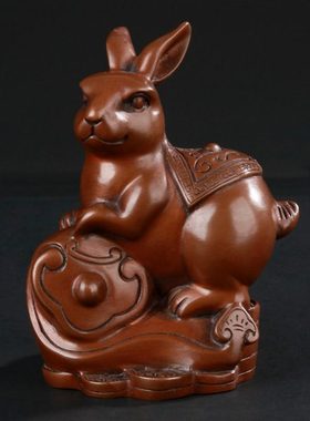 大仕缘紫铜工艺品生肖如意兔子摆件送孩子生日礼品属兔家居兔礼物