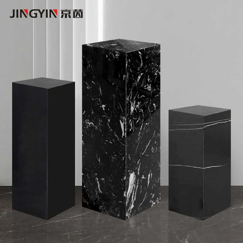 大理石底座雕塑展示台客厅民宿黑色摆件中古风石柱子装.饰墩子落