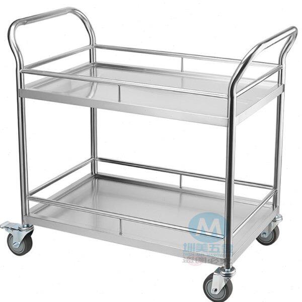 两层仪器小推车实验室不锈钢双二层加厚围栏静音周转车双扶手推车