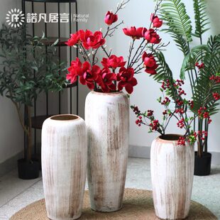 民宿客厅陶瓷枯木大花瓶侘寂赤贫风陶罐水培复古陶瓷落地花艺摆件
