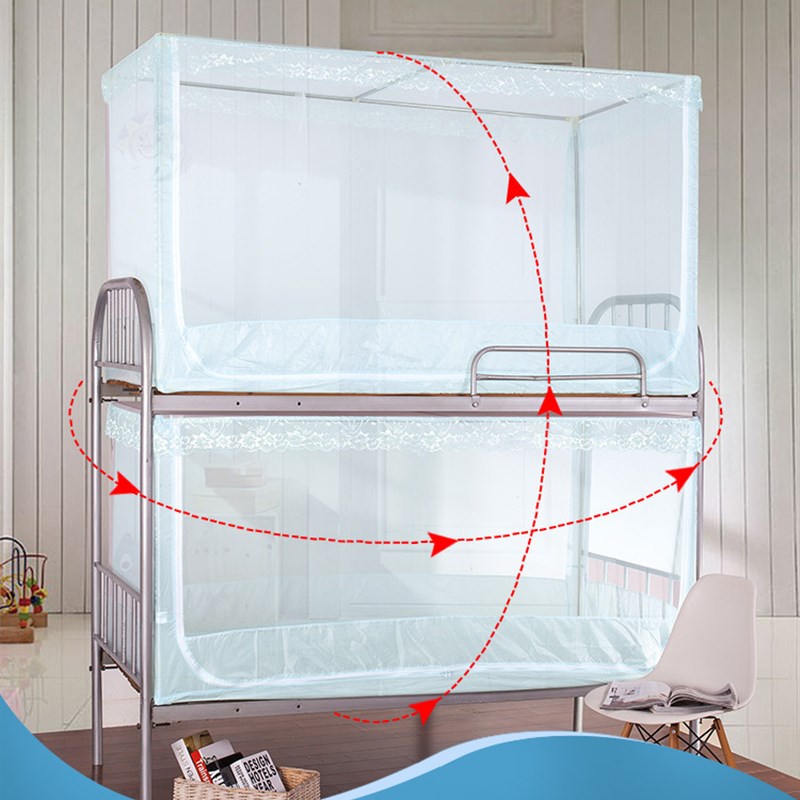 学生蚊帐上下铺寝室全底不锈钢z方顶加密单人床蚊帐家用单人拉链