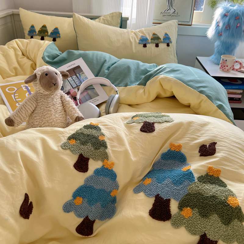 卡通萌趣毛巾绣水洗棉床上四件套床F单被套宿舍被罩床笠三件套床
