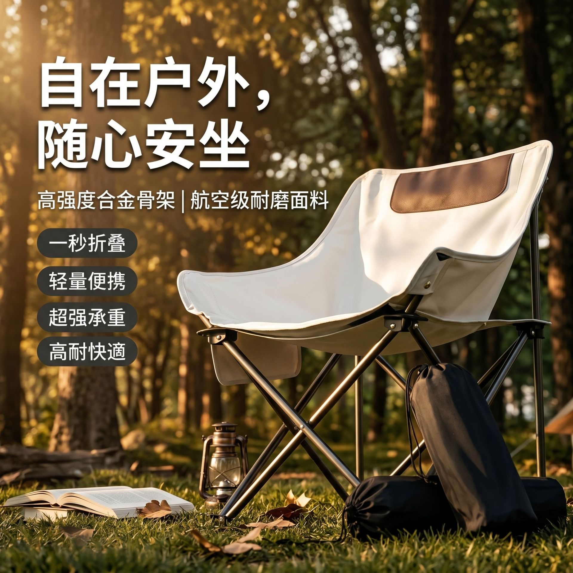 户外野外钓鱼便携式折叠月亮椅