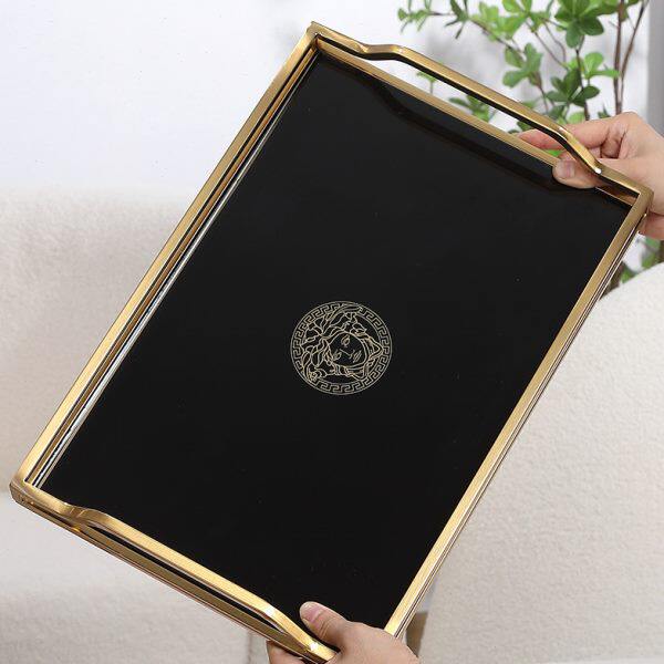 北欧风轻奢铜本色玻璃托盘茶几茶具桌面欧式现代高级感收纳茶盘