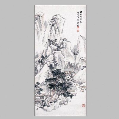 陆俨少 仿明人笔意图 国画办公客厅装饰画芯高清宣纸微喷复制打印