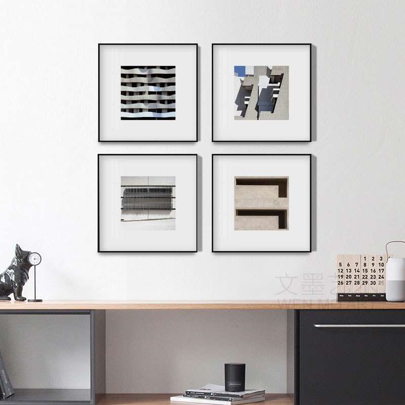 现代轻奢黑白照片装饰画卧室床头玄关壁画沙发背景建筑小挂画组合图片