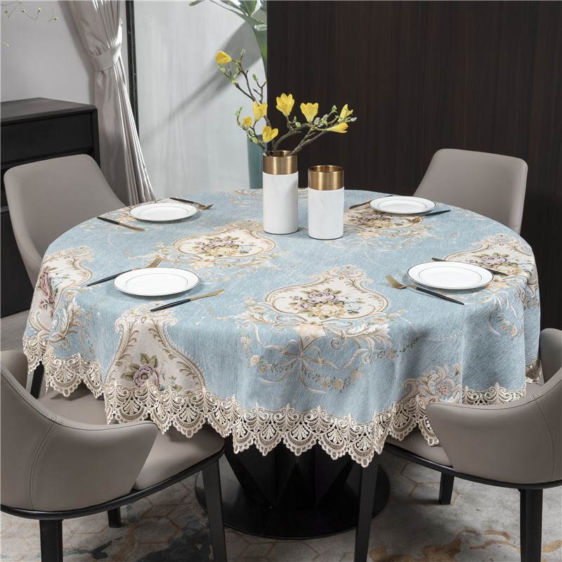 欧式奢华田园家用圆形椭圆形布艺大圆桌餐桌布台布桌布饭店酒店