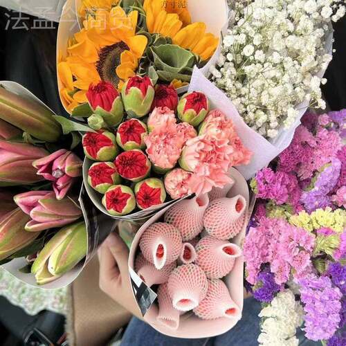 混鲜搭百合玫莺LOQ瑰向日葵康乃馨勿忘我黄云南鲜花花基地直发厂