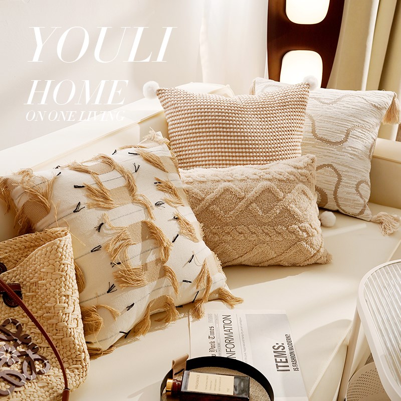 奶油色美拉德复古波西米亚抱枕套客厅沙发飘窗靠枕床上靠垫含芯