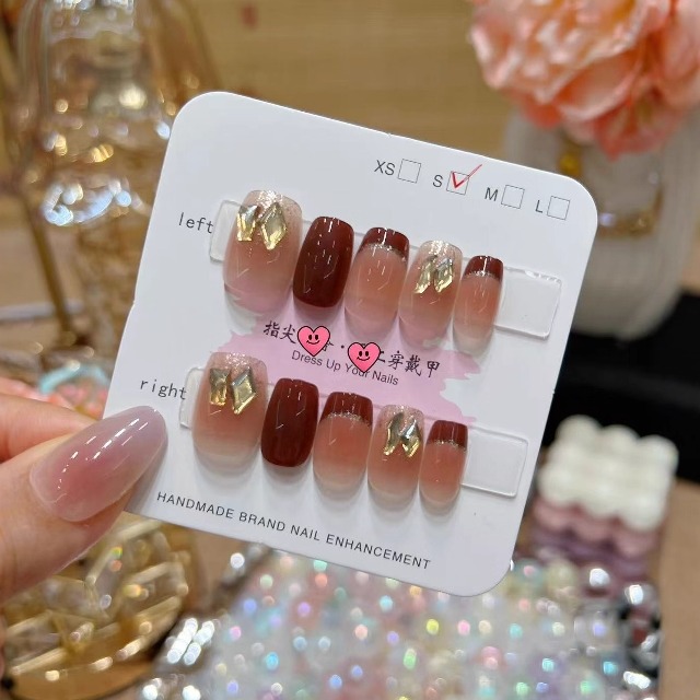 梵甲优品C395酒红法式穿戴甲