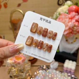 梵甲优品C434巧克力小熊猫眼可拆卸穿戴美甲 10片装