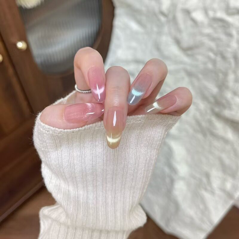 彩虹微笑猫眼玻璃珠穿戴甲10片