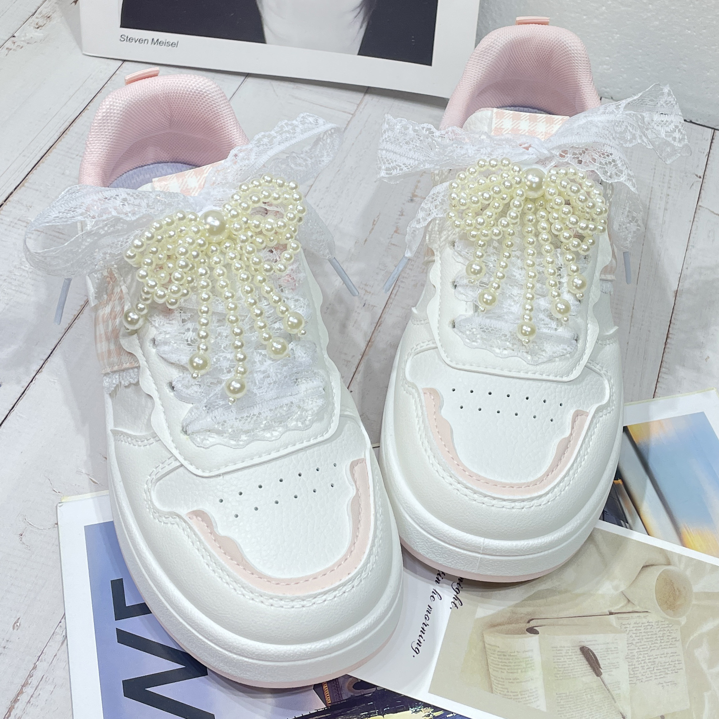 ins蝴蝶结珍珠鞋扣时尚百搭鞋子