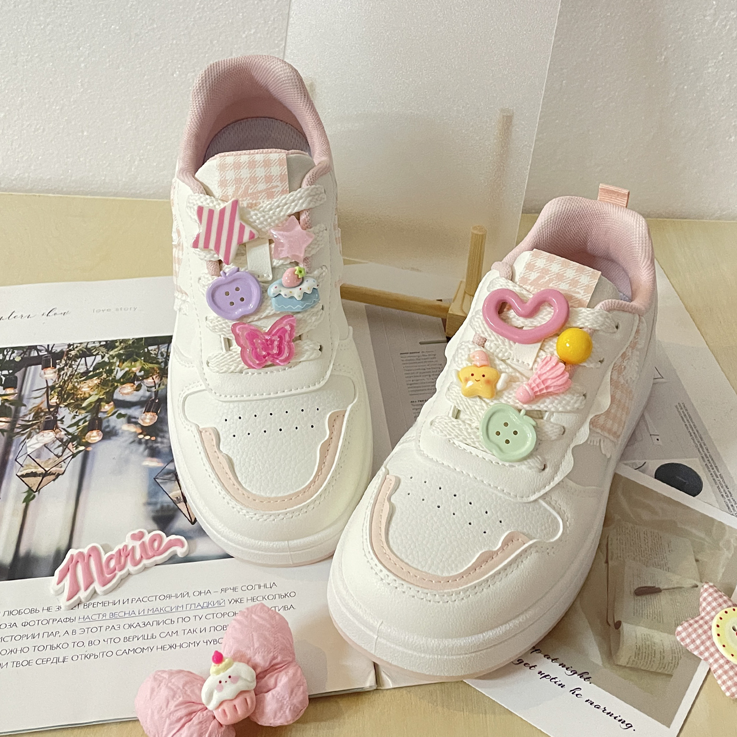 德训鞋带韩版diy蛋糕纽扣甜美鞋带装饰百搭可拆卸运动鞋可爱鞋扣