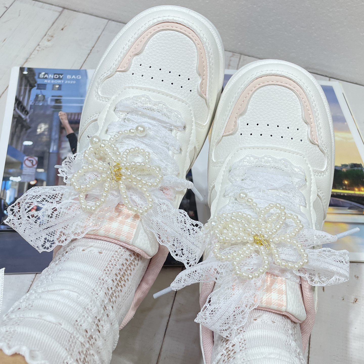 蕾丝德训鞋装饰女款芭蕾风丝带