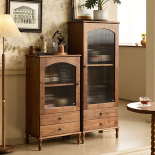 复古高低柜组合客餐厅 北美黑胡桃木酒柜法式 三马家具 香颂柜